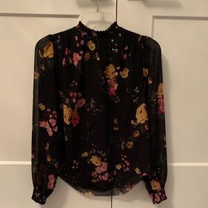 Wilfred Black Blouse with Yellow and Pink Floral Pattern